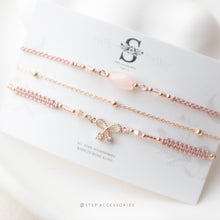 將圖片載入圖庫檢視器 H832set - Pink Ribbon Swarovski Hand strap set with Natural stone and Japanese glass beads <粉紅晶>