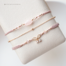 將圖片載入圖庫檢視器 H832set - Pink Ribbon Swarovski Hand strap set with Natural stone and Japanese glass beads <粉紅晶>