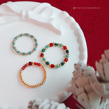 將圖片載入圖庫檢視器 F080- Christmas ring set with Natural stone and glass beads