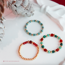 將圖片載入圖庫檢視器 F080- Christmas ring set with Natural stone and glass beads