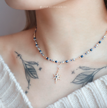 將圖片載入圖庫檢視器 J276 Choker with Czech glass beads and Zircon star