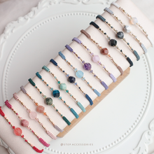 將圖片載入圖庫檢視器 Natural stone hand strap with Swarovski and rice shaped gold beads <16 colors>