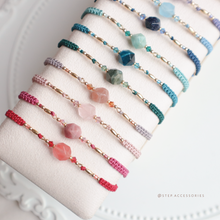 將圖片載入圖庫檢視器 Natural stone hand strap with Swarovski and rice shaped gold beads <16 colors>