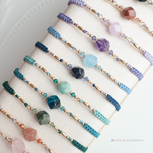 將圖片載入圖庫檢視器 Natural stone hand strap with Swarovski and rice shaped gold beads <16 colors>