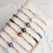 將圖片載入圖庫檢視器 Natural stone hand strap with Swarovski and rice shaped gold beads <16 colors>