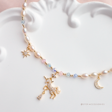將圖片載入圖庫檢視器 J276-Zircon Unicorn Choker with Pastel Swarovski and Freshwater pearls