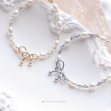 將圖片載入圖庫檢視器 Ribbon bracelet with Freshwater pearls and Swarovski <2 colors>