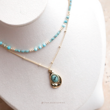 將圖片載入圖庫檢視器 Natural stone pendant 2 layers Choker with small natural stone snd Japanese glass beads < 2 colors>