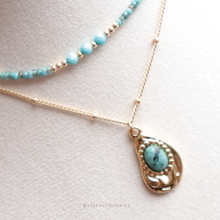 將圖片載入圖庫檢視器 Natural stone pendant 2 layers Choker with small natural stone snd Japanese glass beads < 2 colors>