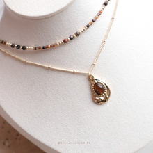 將圖片載入圖庫檢視器 Natural stone pendant 2 layers Choker with small natural stone snd Japanese glass beads < 2 colors>