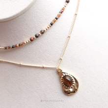 將圖片載入圖庫檢視器 Natural stone pendant 2 layers Choker with small natural stone snd Japanese glass beads < 2 colors>