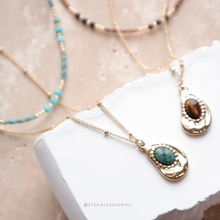 將圖片載入圖庫檢視器 Natural stone pendant 2 layers Choker with small natural stone snd Japanese glass beads < 2 colors>