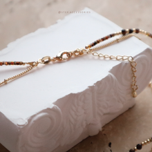 將圖片載入圖庫檢視器 Natural stone pendant 2 layers Choker with small natural stone snd Japanese glass beads < 2 colors>