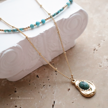 將圖片載入圖庫檢視器 Natural stone pendant 2 layers Choker with small natural stone snd Japanese glass beads < 2 colors>