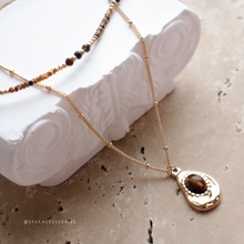 將圖片載入圖庫檢視器 Natural stone pendant 2 layers Choker with small natural stone snd Japanese glass beads < 2 colors>