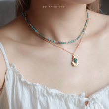 將圖片載入圖庫檢視器 Natural stone pendant 2 layers Choker with small natural stone snd Japanese glass beads < 2 colors>