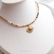 將圖片載入圖庫檢視器 **虎眼石**增加勇氣,自信,決斷力,財富運~Ethnic Pendant Choker with Natural stone and Japanese glass beads/Ethnic Natural stone Bracelet