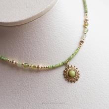將圖片載入圖庫檢視器 **芥末石,橄欖石**增強信心與創造力~Ethnic Pendant Choker with Natural stone and Japanese glass beads/Ethnic Natural stone Bracelet