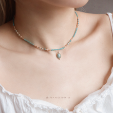 將圖片載入圖庫檢視器 **天河石,松石**帶來好運,平衡情緒~Ethnic Pendant Choker with Natural stone and Japanese glass beads/Ethnic Natural stone Bracelet