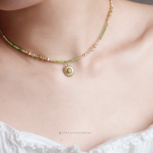 將圖片載入圖庫檢視器 **芥末石,橄欖石**增強信心與創造力~Ethnic Pendant Choker with Natural stone and Japanese glass beads/Ethnic Natural stone Bracelet