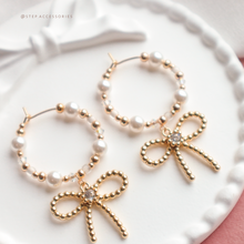 將圖片載入圖庫檢視器 Ribbon Earrings with Swarovski and glass pearls