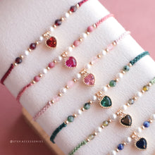 將圖片載入圖庫檢視器 Zircon Heart hand strap with Natural stone and glass pearls <12 colors>