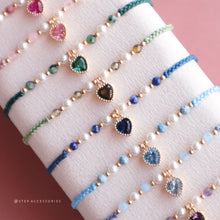 將圖片載入圖庫檢視器 Zircon Heart hand strap with Natural stone and glass pearls <12 colors>