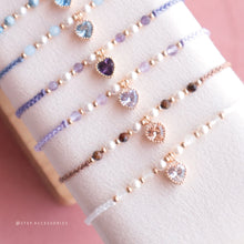 將圖片載入圖庫檢視器 Zircon Heart hand strap with Natural stone and glass pearls <12 colors>