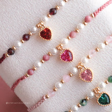 將圖片載入圖庫檢視器 Zircon Heart hand strap with Natural stone and glass pearls <12 colors>