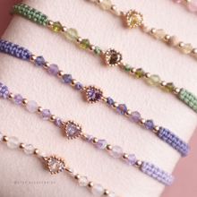 將圖片載入圖庫檢視器 Small Zircon heart Hand strap with Natural stone and Swarovski <7 colors>