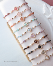 將圖片載入圖庫檢視器 **粉紅晶**Natural stone Heart Bracelet with Swarovski and Freshwater pearls