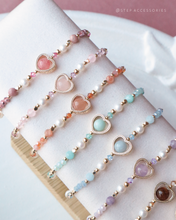 將圖片載入圖庫檢視器 **虎眼石**Natural stone Heart Bracelet with Swarovski and Freshwater pearls