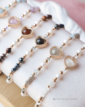 將圖片載入圖庫檢視器 **拉長石**Natural stone Heart Bracelet with Swarovski and Freshwater pearls