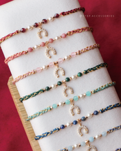 將圖片載入圖庫檢視器 *Lucky幸運馬碲鐵*Zircon Horseshoe Lucky Hand strap with Natural stone and glass pearls <13 colors>