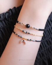 將圖片載入圖庫檢視器 *Black Moon金運石* Black Handstrap set with Swarovski and Japanese glass beads