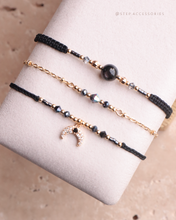 將圖片載入圖庫檢視器 *Black Moon金運石* Black Handstrap set with Swarovski and Japanese glass beads
