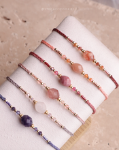 將圖片載入圖庫檢視器 Faceted Olive Shape Natural stone Hand strap with Swarovski and Japanese glass beads<red/peach/tulip/pink/purple>