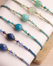 將圖片載入圖庫檢視器 Faceted Olive Shape Natural stone Hand strap with Swarovski and Japanese glass beads<green/mint/navy/blue>