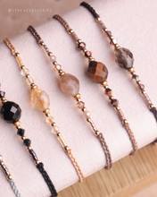 將圖片載入圖庫檢視器 Faceted Olive Shape Natural stone Hand strap with Swarovski and Japanese glass beads<brown/khaki/yellow/black/gray/white>