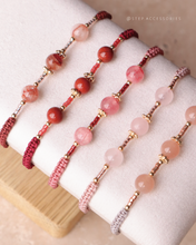 將圖片載入圖庫檢視器 6mm Natural stone Hand strap with Japanese glass beads <red/tulip/pink/dusty>