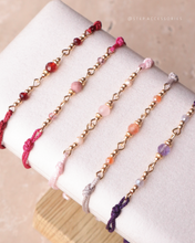 將圖片載入圖庫檢視器 4mm Natural stone double Hand strap with glass beads <red, pink, dusty, purple>