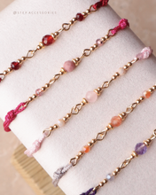 將圖片載入圖庫檢視器 4mm Natural stone double Hand strap with glass beads <red, pink, dusty, purple>