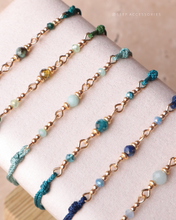 將圖片載入圖庫檢視器 4mm Natural stone double Hand strap with glass beads <green, mint, navy, blue>