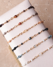 將圖片載入圖庫檢視器 4mm Natural stone double Hand strap with glass beads <khaki, black, gray, white>