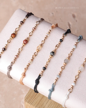 將圖片載入圖庫檢視器 4mm Natural stone double Hand strap with glass beads <khaki, black, gray, white>