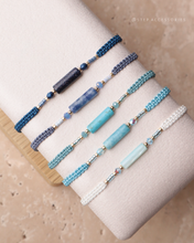 將圖片載入圖庫檢視器 Long Natural stone Hand strap with Japanese glass beads <navy, blue, baby blue>