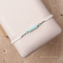 將圖片載入圖庫檢視器 Long Natural stone Hand strap with Japanese glass beads <navy, blue, baby blue>