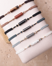 將圖片載入圖庫檢視器 Long Natural stone Hand strap with Japanese glass beads <brown, khaki, black, gray, white>