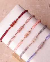 將圖片載入圖庫檢視器 Three Flat Natural stone with Japanese glass beads hand strap <red, pink, peach, purple>