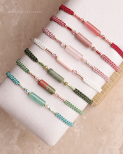 將圖片載入圖庫檢視器 Long Natural stone Hand strap with Japanese glass beads <red, tulip, pink, green>